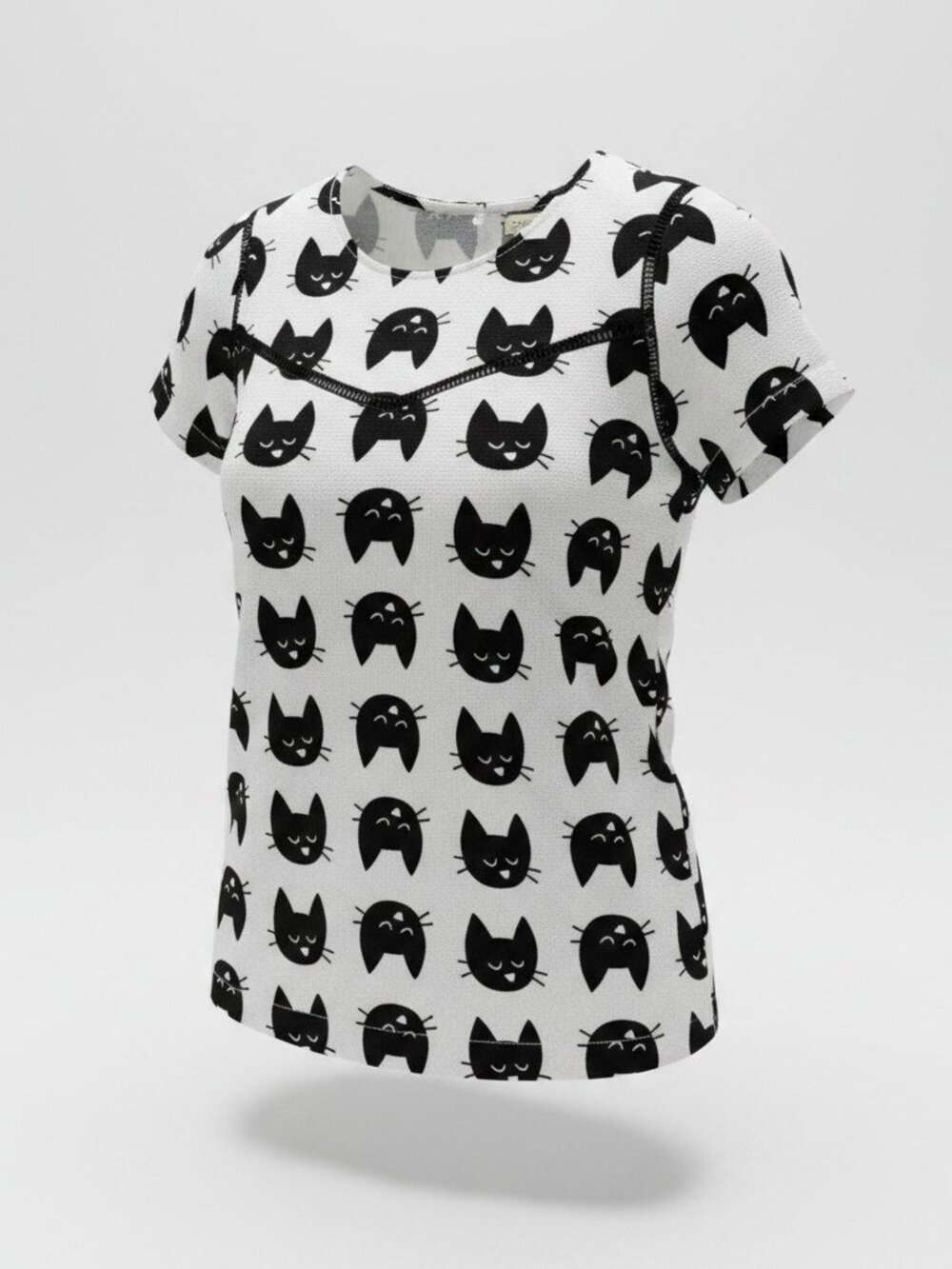 Lily White Black Cat Print Short Sleeve Blouse Top M